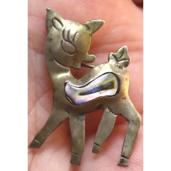 Mexican Silver Baby Deer Abalone Inlay GPA Brooch - Picture 2 of 3